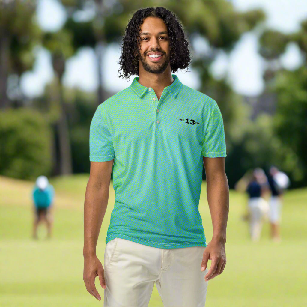 Man wearing Verdant Mosaic Slim Fit Polo front view