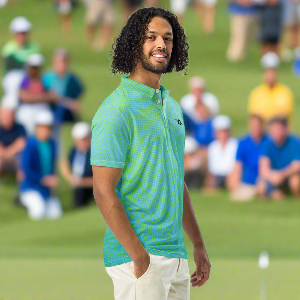 Man wearing Verdant Mosaic Slim Fit polo right view